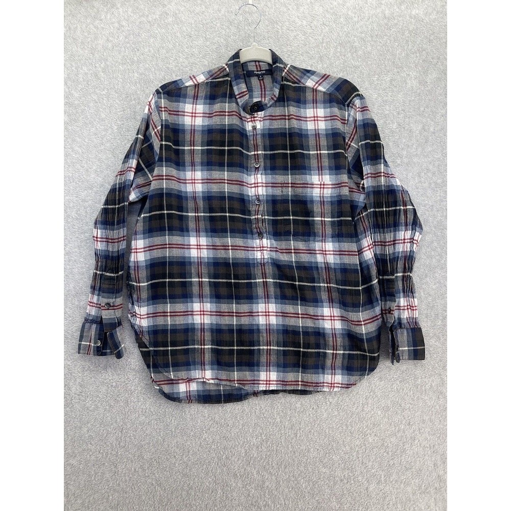 Madewell Women's Blouse Half Button Plaid Blue Long Sleeve Size Small Blue